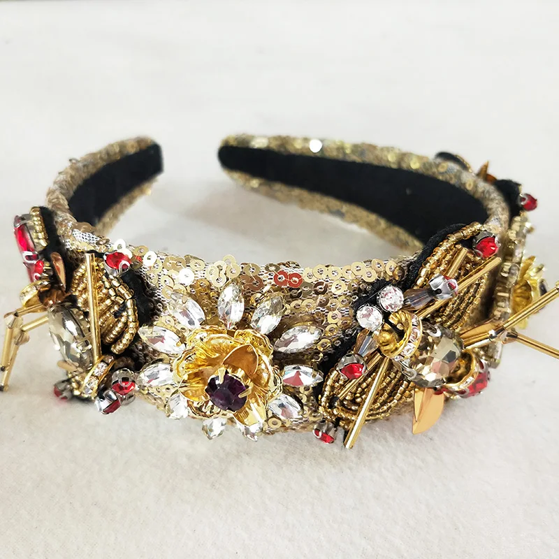 Винтажная тиара ручной работы в стиле барокко с пайетками Золотая Пчела Корона