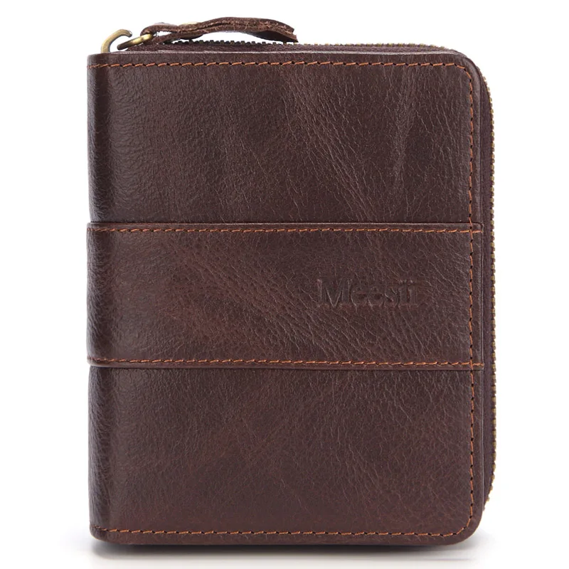 Brown-Have logo Мужской кошелек из натуральной кожи, модный кошелек для монет, держатель для карт, короткий кошелек Portemonnee, мужской брендовый высококачественный клатч из воловьей кожи на молнии - Цвет: Brown-Have logo