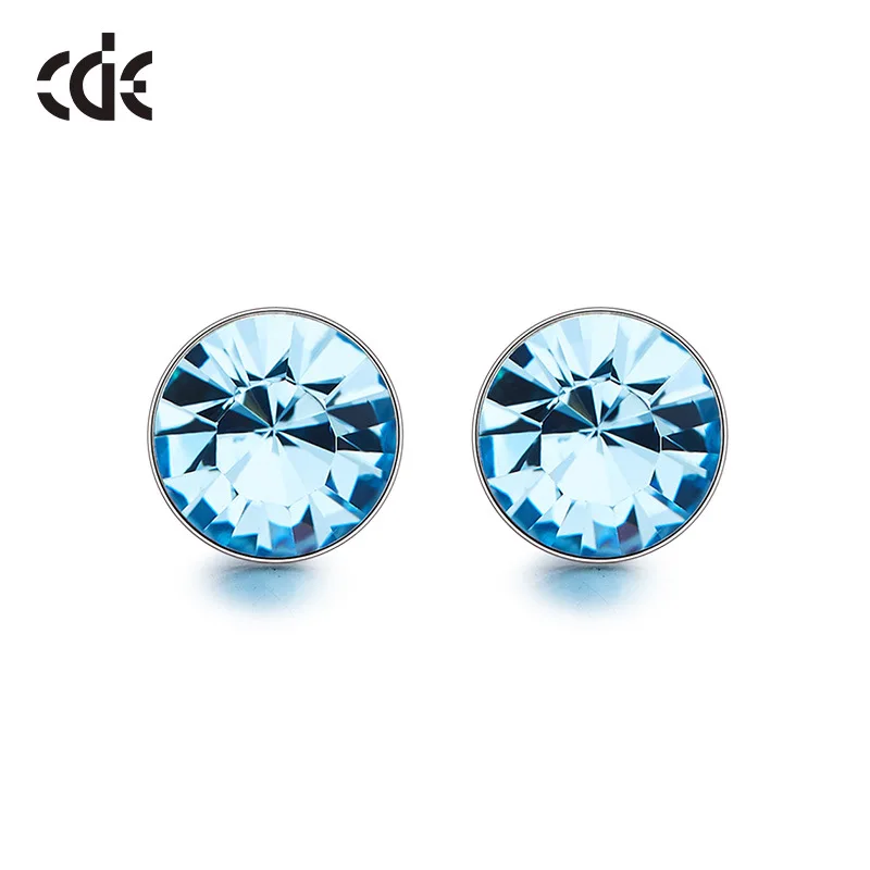 Blue CDE 925 пробы серебряные серьги, украшенные кристаллами, круглые геометрические серьги-гвоздики для женщин, ювелирные изделия для ушей - Цвет камня: Blue