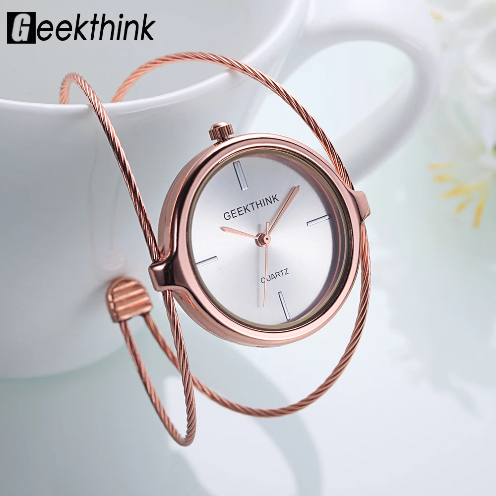 Женские кварцевые часы GEEKTHINK браслет из стали с двойным кольцом для повседневной