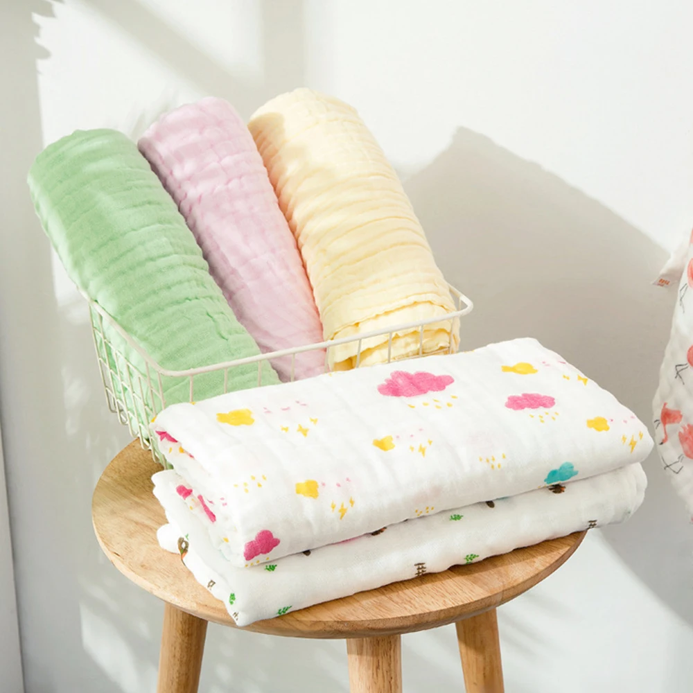 

6 Layers Baby Blanket Gauze Bath Towel Pure Cotton Bubble Baby Quilt For Newborns 110*110 Cm Printed Kids Baby Swaddle Wrap