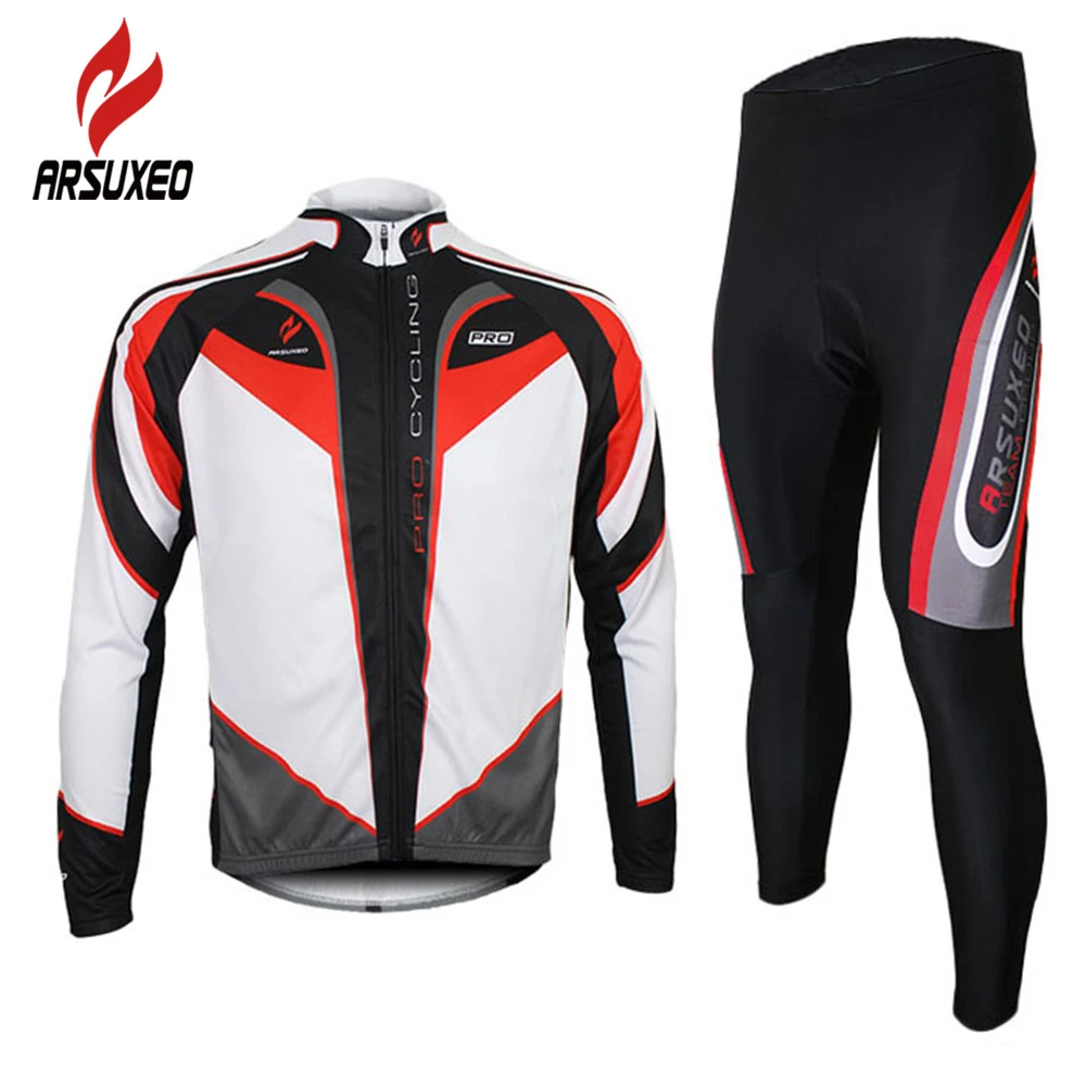 2017 NEW ARSUXEO Men Cycling Long Sleeves MTB Jersey Bike Bicycle Sets Shirts Wear Uniforms Quick Dry Suits | Спорт и развлечения