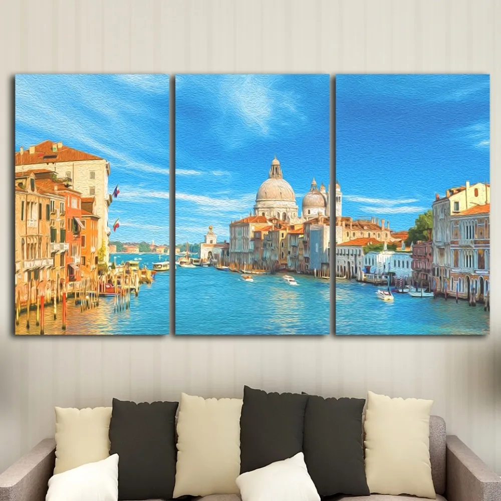 3 предмета в комплекте воды городской пейзаж живопись на холсте Модульная