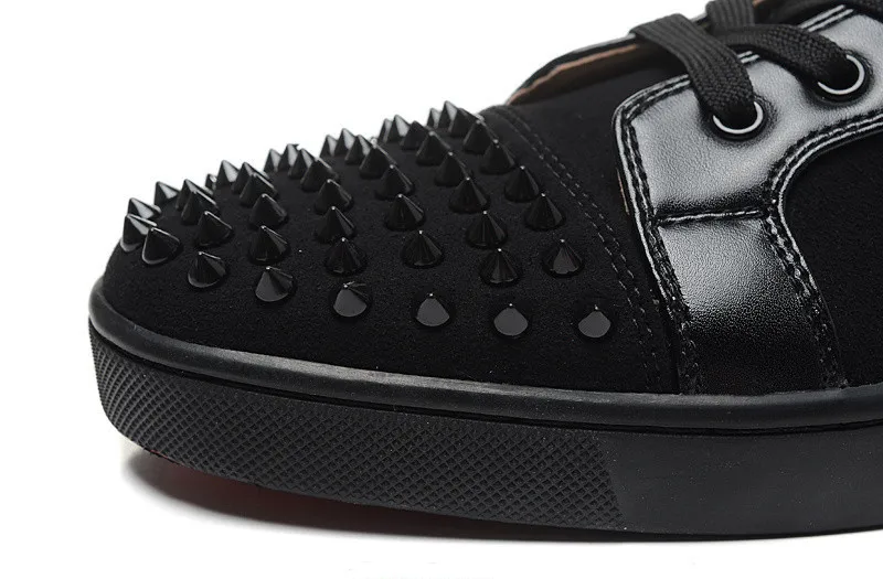 New Unisex Popular Black PU Flock Mens Boots Lace-Up Spikes Rivets Bottom Flats Casual Shoes Men Luxury Designer Studded Fashion | Обувь