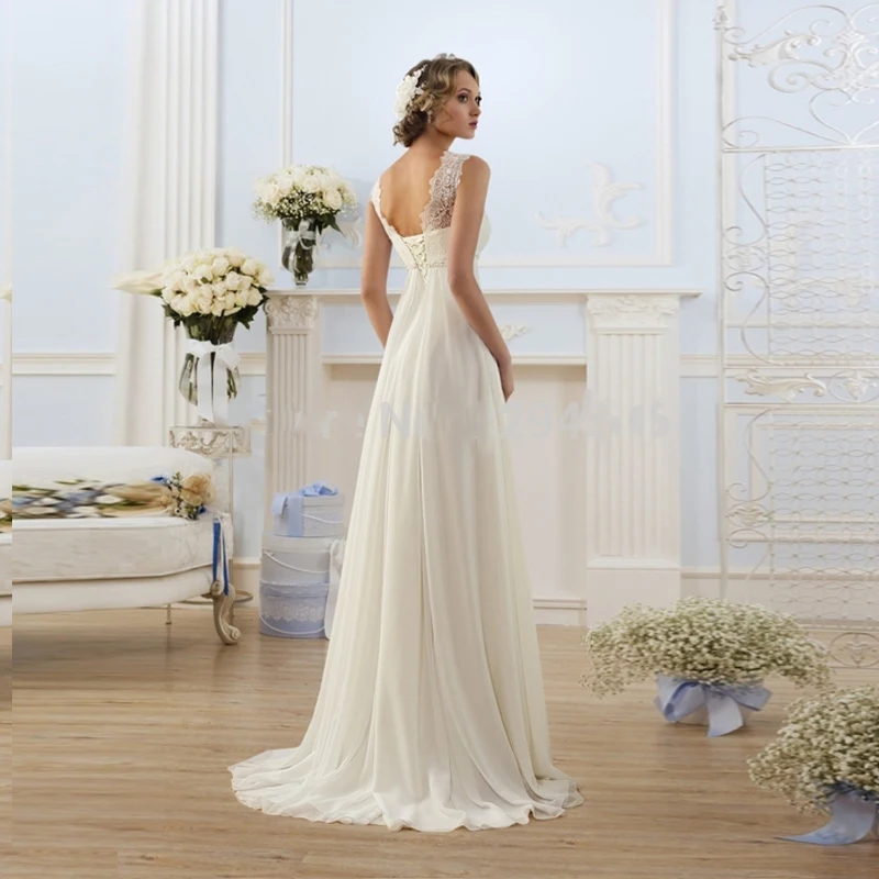 Новое поступление кружевное шифоновое свадебное платье пляжное в пол длинные