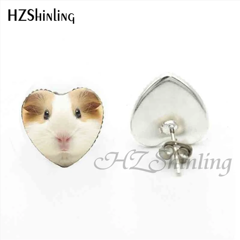

HER-0015 New Design Guinea Pig Heart Earrings Lovely Guinea Pig Animal Jewelry Glass Dome Heart Stud Earrings Wholesale
