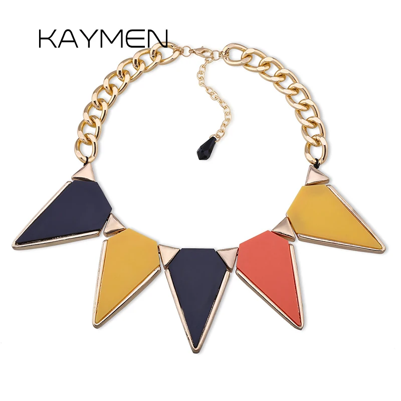 Kaymen Дизайн Ювелирных Изделий Треугольник Смолы Позолоченный Заявление Ожерелье