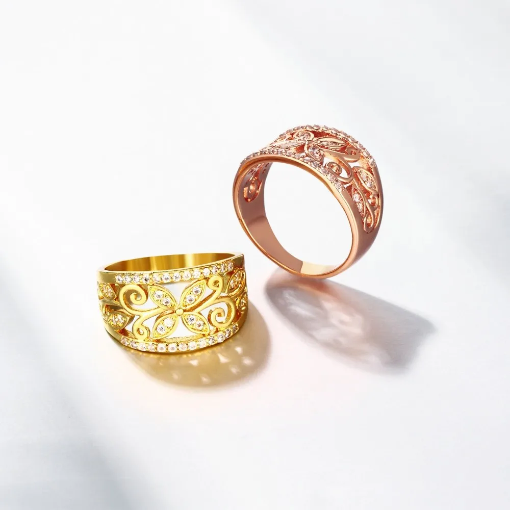 Uloveido роскошное обручальное кольцо золотого цвета с цветком и цирконием открытые