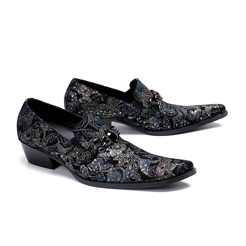 

NA126 Black Formal New Design print men leather shoes Men Business Loafers Shoes Pointed Toe Bright Wedding Flat Shoes