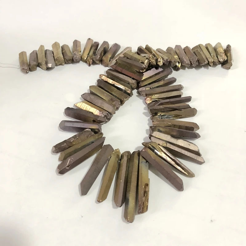 Titanium Bronze Aura Quartz Crystal Point AA Bulk Beads Raw Points Graduated Top Drilled Spike Stick 16&quot | Украшения и