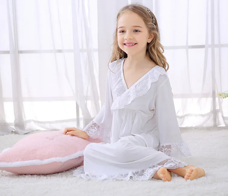 2019 новая длинная детская Ночная рубашка белого цвета одежда для сна девочек 3-10