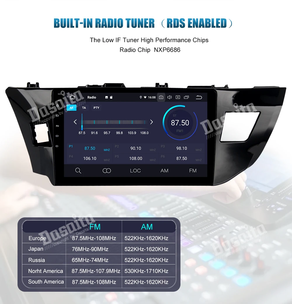 Dasaita четырехъядерный Android 9,0 автомобильный gps Bluetooth мультимедийный плеер для Toyota Corolla с 10," сенсорным экраном