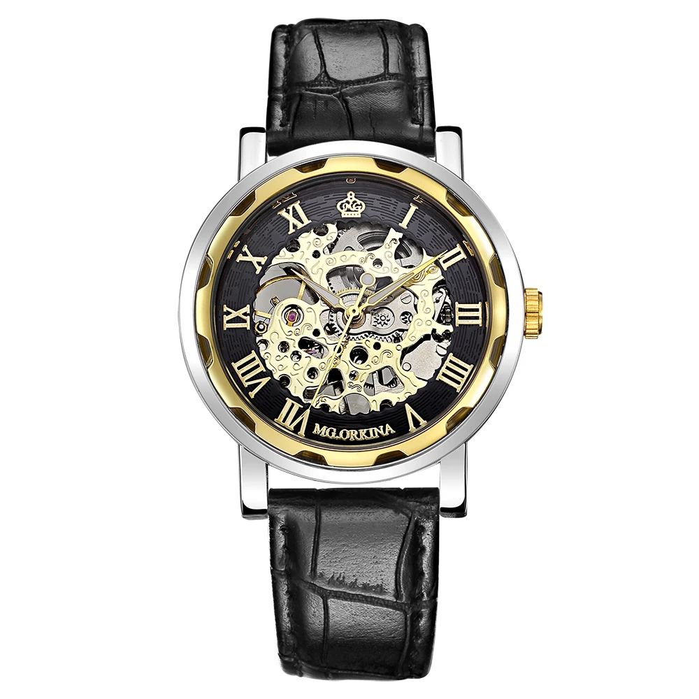 Мг. Часы скелетоны Мужские механические с кожаным ремешком|watch at|watch erkekwatch erkek saat |