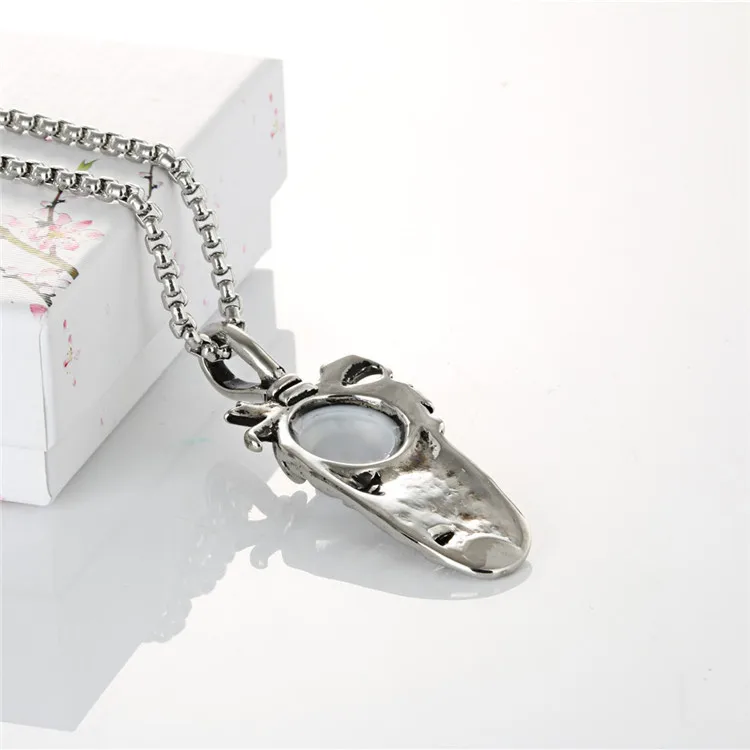 

Punk Feather Eye Necklaces Men's 316L Stainless Steel Vintage Silver color Leaf Necklace Pendants Statement Jewelry