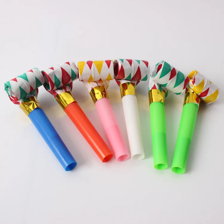 50pcs Birthday Party Entertaining Tool Cheering Prop Small Blowing Dragon Whistle Plastic Trumpet Golden Paper | Дом и сад