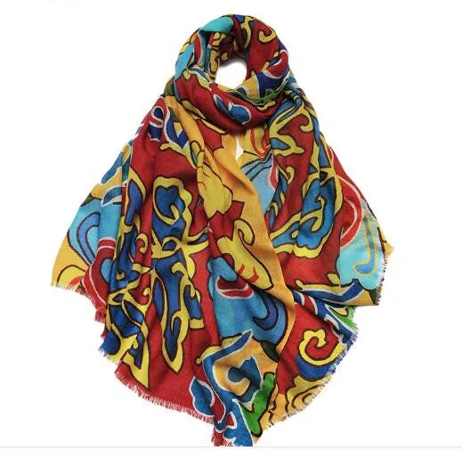 

2018 New style women summer silk cotton geometric printing scarf