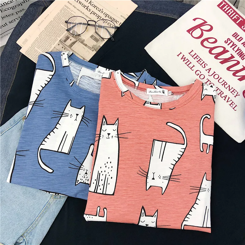 Футболки женские с героями мультфильмов милые в Корейском стиле круглым вырезом