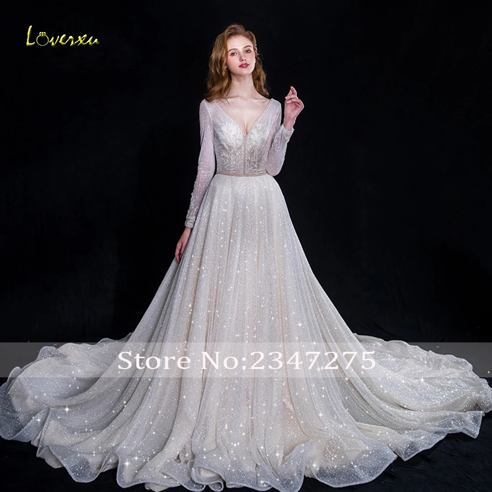 Свадебное платье с длинным рукавом Loverxu Vestido De Noiva кружевное открытой спиной