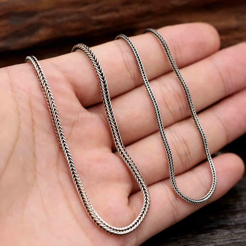 

2mm Fox Tail Chain 925 Sterling Silver Necklace Men Jewelry Rope Pendant Necklace Gift Fine Silver N6