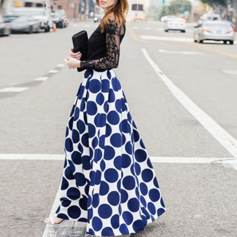 Длинная юбка стреч пятнистый Для женщин в горошек Винтаж Высокая талия со