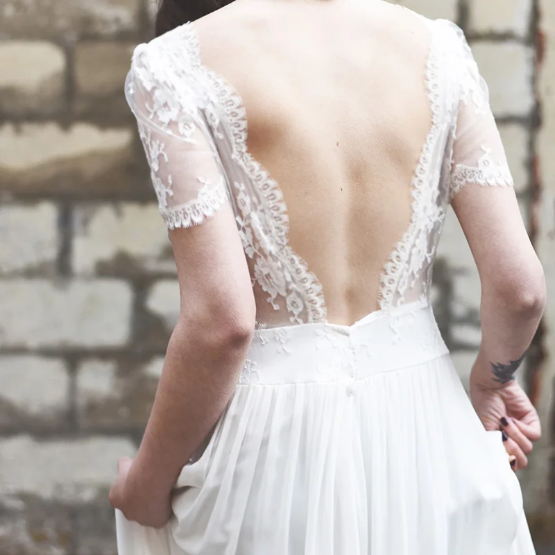 Богемное свадебное платье с открытой спиной и v образным вырезом повседневное