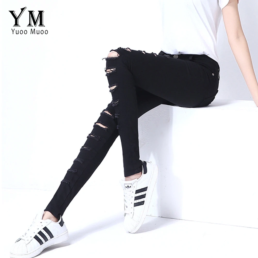 Новинка Лидер продаж белые женские джинсы YuooMuoo модные рваные с дырками для