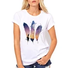 Женская футболка с принтом перьев и Луны, Повседневная футболка с коротким рукавом, лето 2019