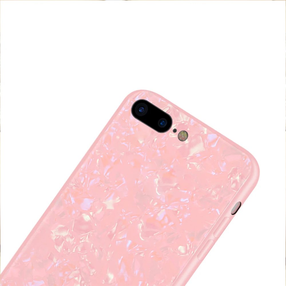Glossy Shell Marble Back Cover For Apple iPhone 6 6S 7 8 Plus X XR XS MAX Bling Conch Tempered Glass Case |