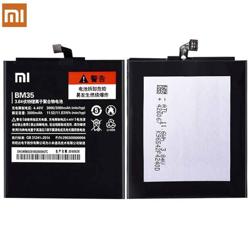 Оригинальный аккумулятор BM35 BM37 BM36 BN20 BM38 для Xiaomi Mi4C Mi4S Mi5C Mi5S Plus Mi 4S 4C 5C сменная