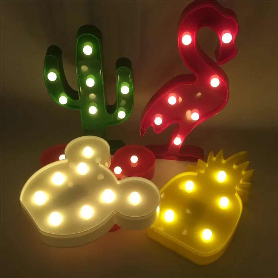 Leedome LED 3D ночник Фламинго кактус Микки форма знаковая лампа аа батарея