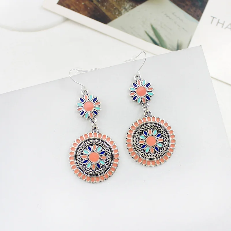 Круглые серьги с подвеской в стиле ретро маленькие ромашки резные капельки