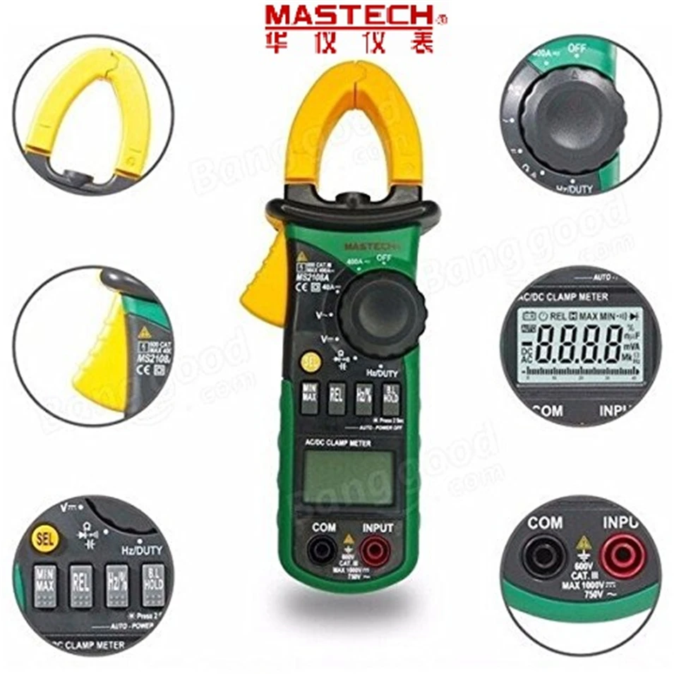 Mastech MS2108A цифровой клещи Авто Диапазон мультиметр AC 400A ток Напряжение частота