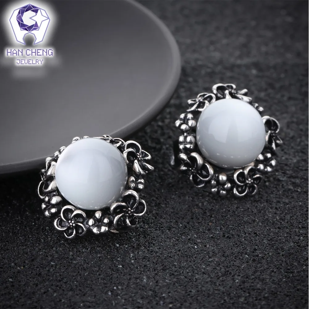 Женские винтажные серьги клипсы HanCheng модный круглый металлический цветок с