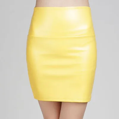 yellow Новинка, модная женская юбка из искусственной кожи, высокая талия, одежда для вечеринок, женская короткая юбка-карандаш, женские юбки, saias femininas - Цвет: yellow