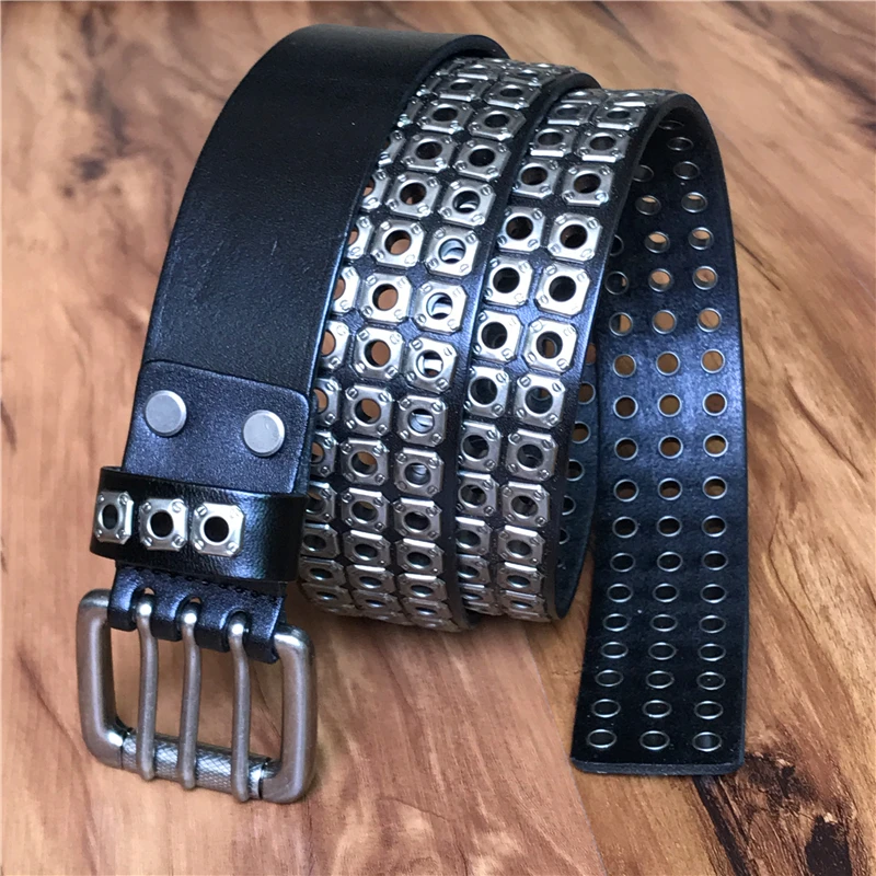 Heavy Metal Leather Belt Men Punk Belts For Men Rivet Cowboy Jeans Belt Wide Male Strap Ceinture Homme  Cinturon Riem MBT0162