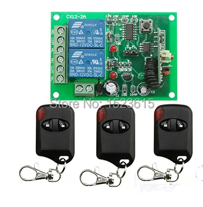 

DC12V 10A 2CH 315MHz/433MHZ Wireless RF Remote Control Switch3* cat eye Transmitter+ 1*Receiver for Appliances Gate Garage Door