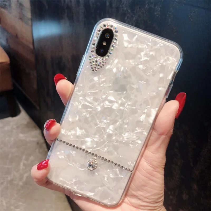 Luxury Fashion Marble Phone Case for IPhone 7 X 6 XS 6S 8 XR MAX Rhinestone Plus Soft Cover |