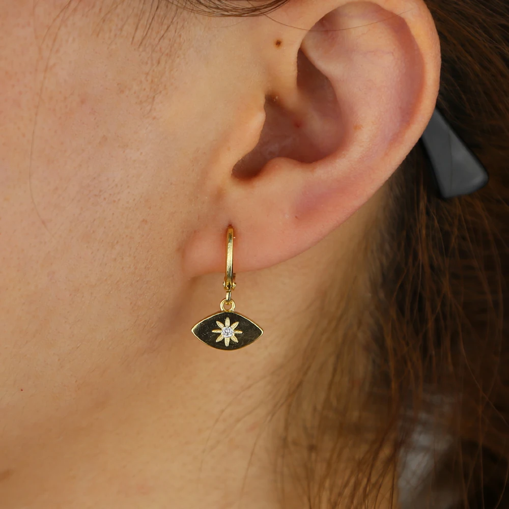 Wholesale factory price Gold filled geometric evil eye shape Engraved north star Simple fashion women lucky hoop charm earrings | Украшения