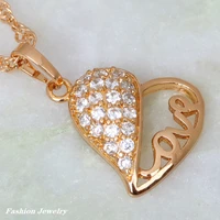 love gift fashion jewelry gold white cubic zirconia heart necklaces for womens pendants ap179
