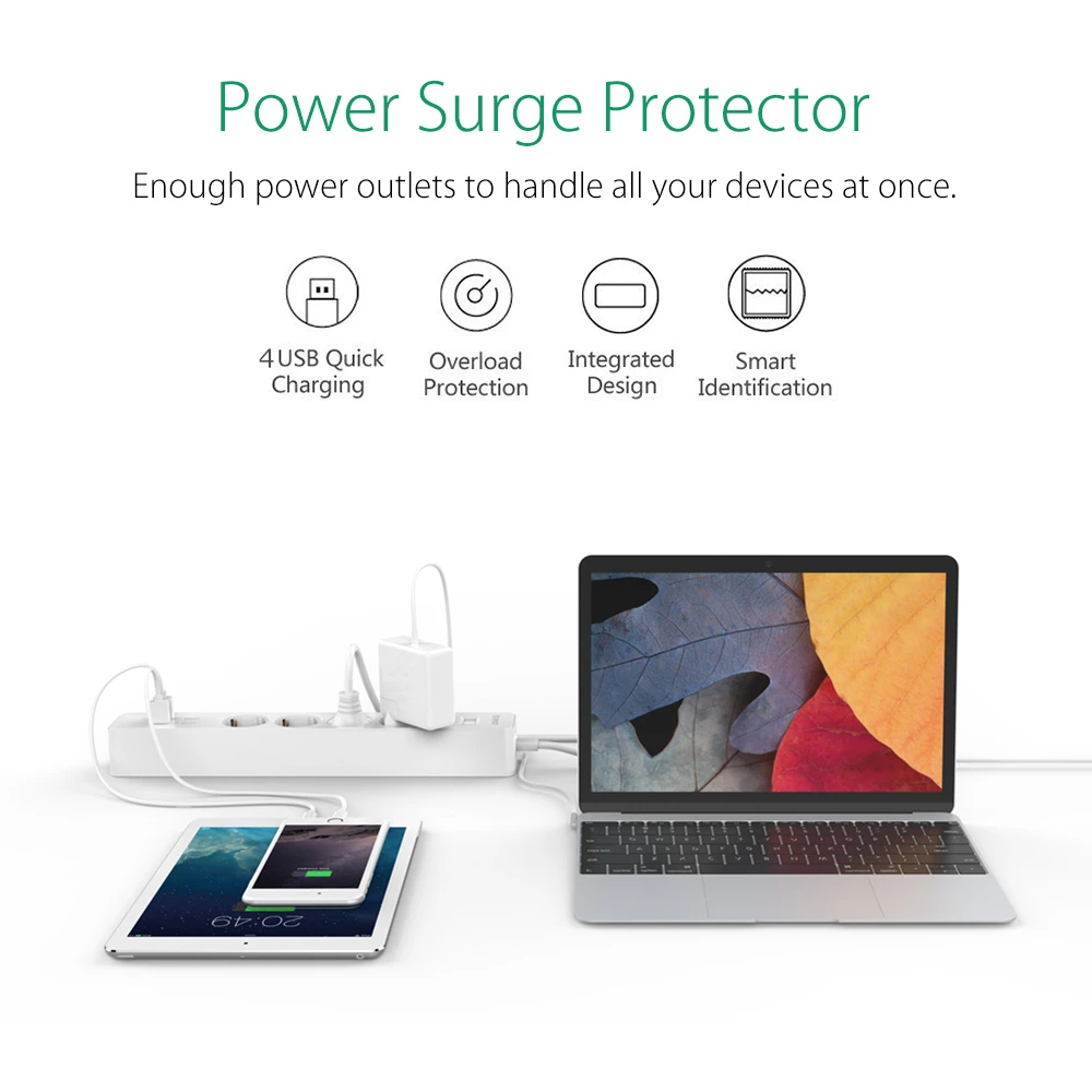 Смарт розетка ORICO штепсельная вилка европейского и британского стандарта 5V2.4A