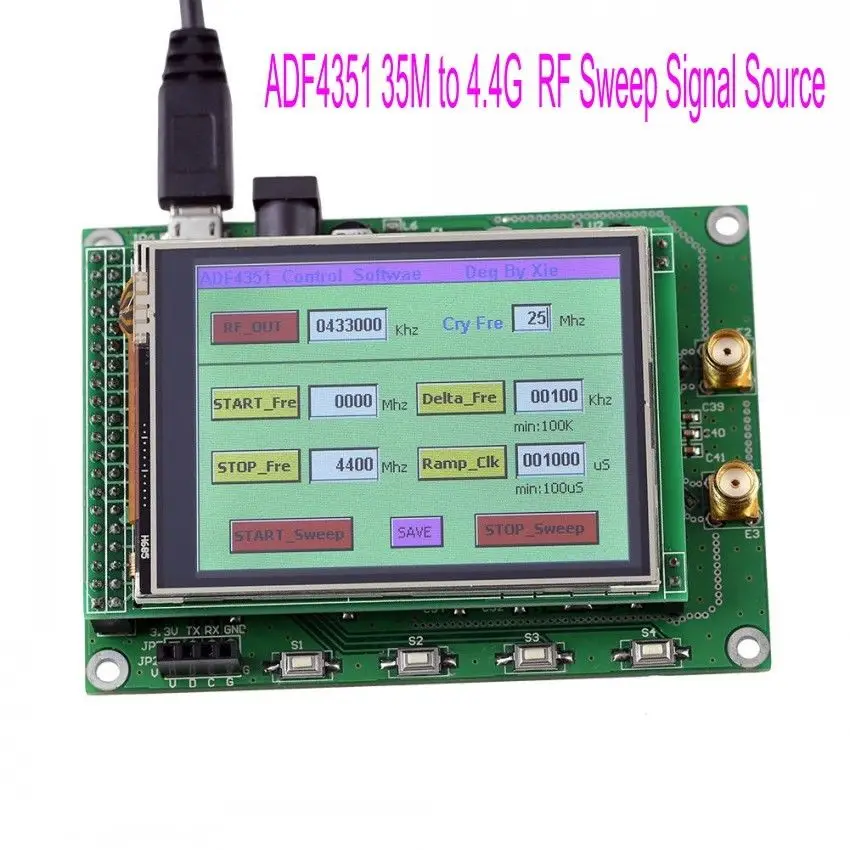 ADF4351 RF Sweep Signal Source Generator  Board 35M-4.4G  with STM32 TFT Touch LCD