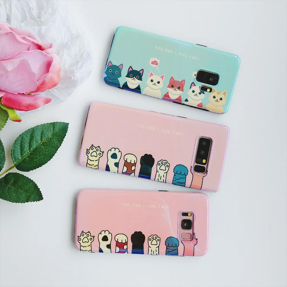 Mirror Laser Phone Case For Samsung Galaxy S8 S9 S7 Edge Note 8 Plus 9 Mickey Mouse Cartoon Cat Dog Soft Rubber Cover |