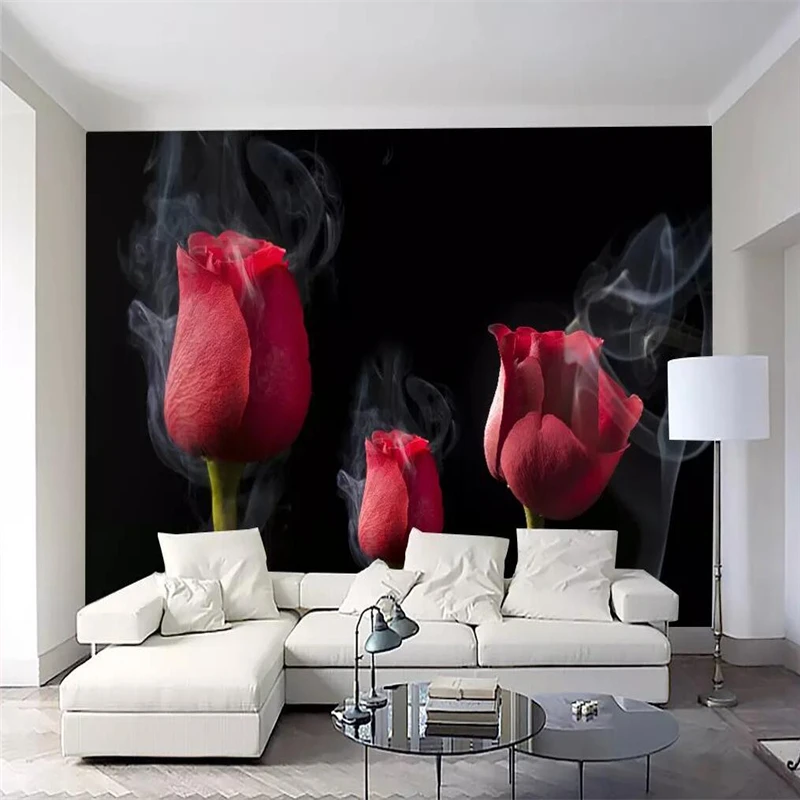 

Decorative wallpaper Romantic smoke red rose TV background wall paper