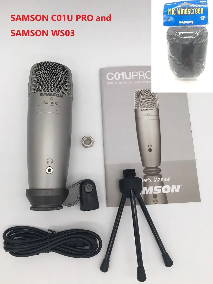 c01u pro and WS03 Samson C01u Pro Usb Студийный микрофон Hypercardiod мониторинг в реальном времени Большой мембранный конденсаторный микрофон Plug& Play - Цвет: c01u pro and WS03