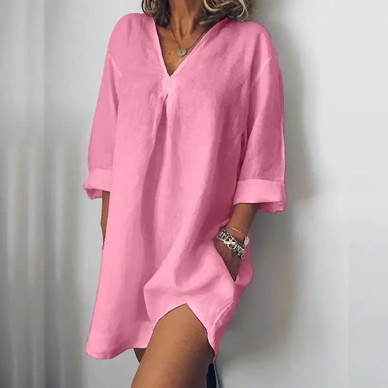 Женское платье с коротким рукавом Knowing me 3XL Летнее мини из хлопка и льна