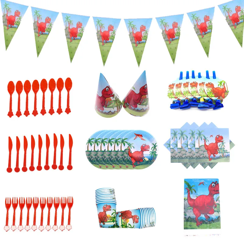 Одноразовые Tablewar красный динозавр вечерние принадлежности для дня рождения
