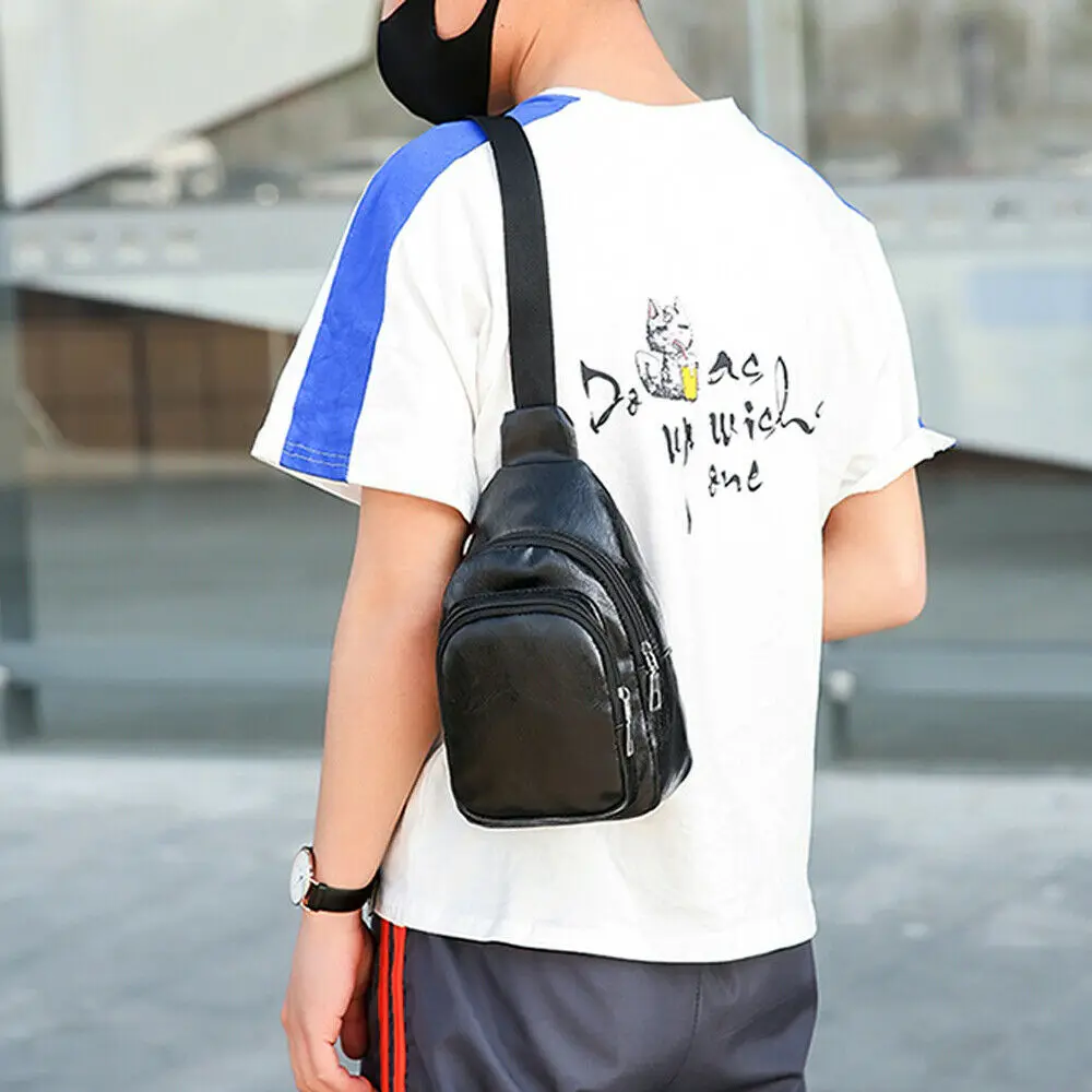 Classic suspenders men's chest bag outdoor leisure pochete travel PU leather canta shoulder | Багаж и сумки