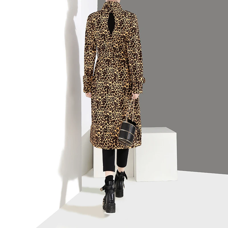 Новинка 2018 г. корейский стиль Для женщин зима Leopard длинный плащ с лацканами