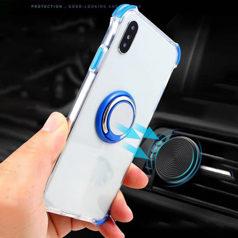 Transparent Phone Case For iphone 6 6s XR X 7 8 shockproof Bumper XSMAX XS Magnetic Finger Ring Holder Cover |
