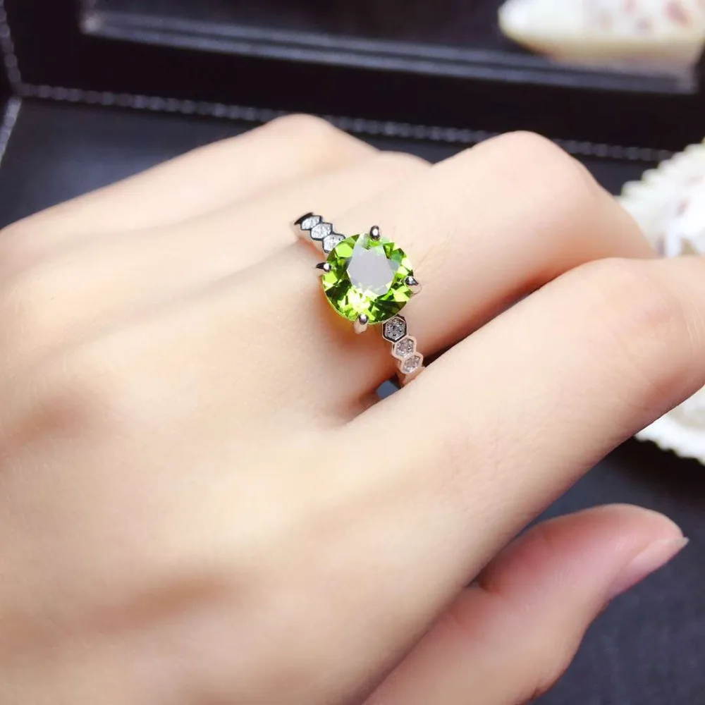 Fashion elegance round cirque Natural green peridot Ring S925 Silver Natural olivine Ring girl Women's party gift fine Jewelry